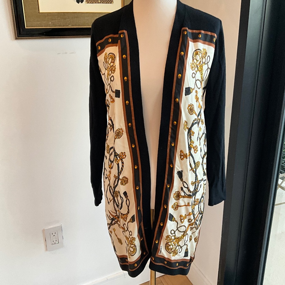 L’Agence Silk/Cotton Panel Print Cardigan